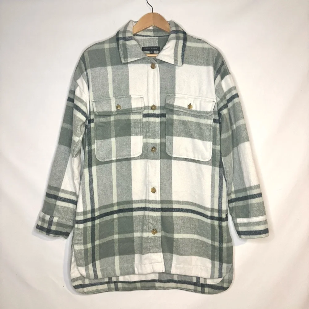 Banana Republic Green and White Plaid Utility Jacket - Picture 3 of 12